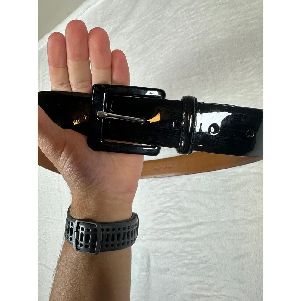 Lauren Ralph Lauren Belt Women XL Black Patent Leather Square Buckle